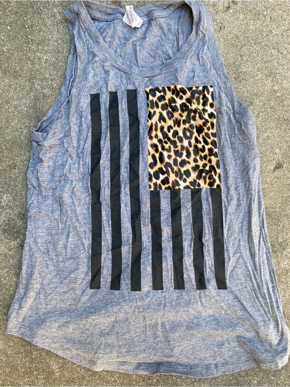 Pink Victoria's Secret gray American Flag Leopard Print tank top